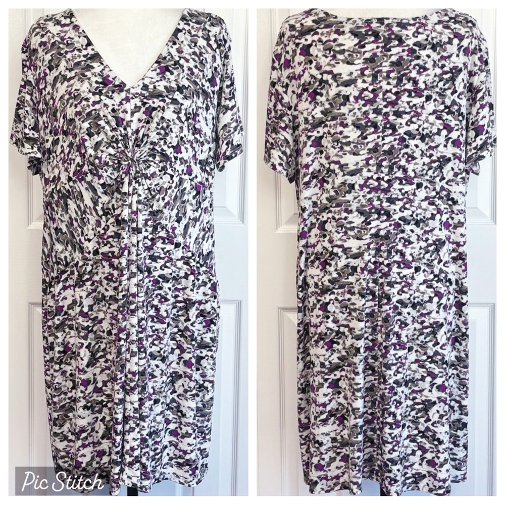 Daisy Fuentes 2X Grey & Purple Combo Camo Print Twist Front Mini Dress